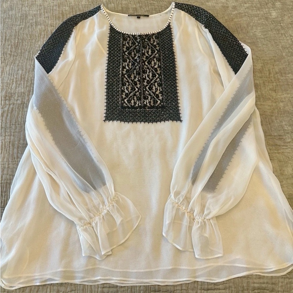 EUC KOBI HALPERIN Women Jona Silk  White Black Lace Two Layer Blouse Sz XL - Picture 4 of 13
